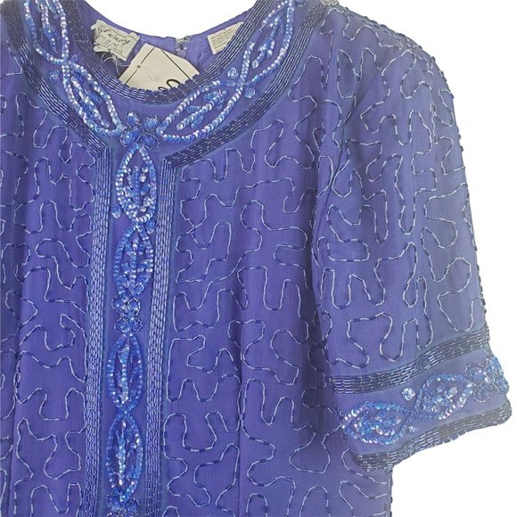 Vintage 1990's Stenay 100% Silk Fully Beaded Dress Sz 6 - Picture 3 of 7